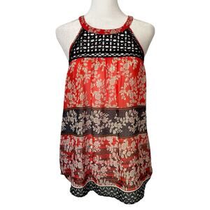 Meadow Rue Anthropologie black, orange and cream floral sleeveless top size S